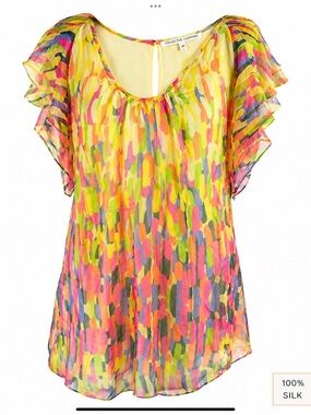 Collective Clothing 100% Silk Wearable Art Ruffle Sleeve Blouse M